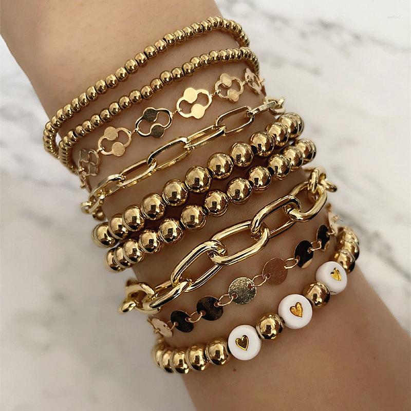 

Charm Bracelets Opening Bangle& Bracelet Set Glossy Love Letter Thick Chain Cubana Link For Women Mens Hip Hop Jewelry 2022 Punk Boho
