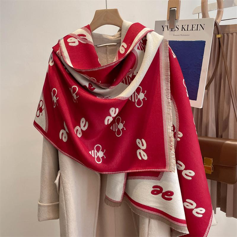 

Scarves 2022 Warm Winter Cashmere Women Scarf Pashmina Thick Blanket High Quality Houndstooth Shawl And Wraps Stoles