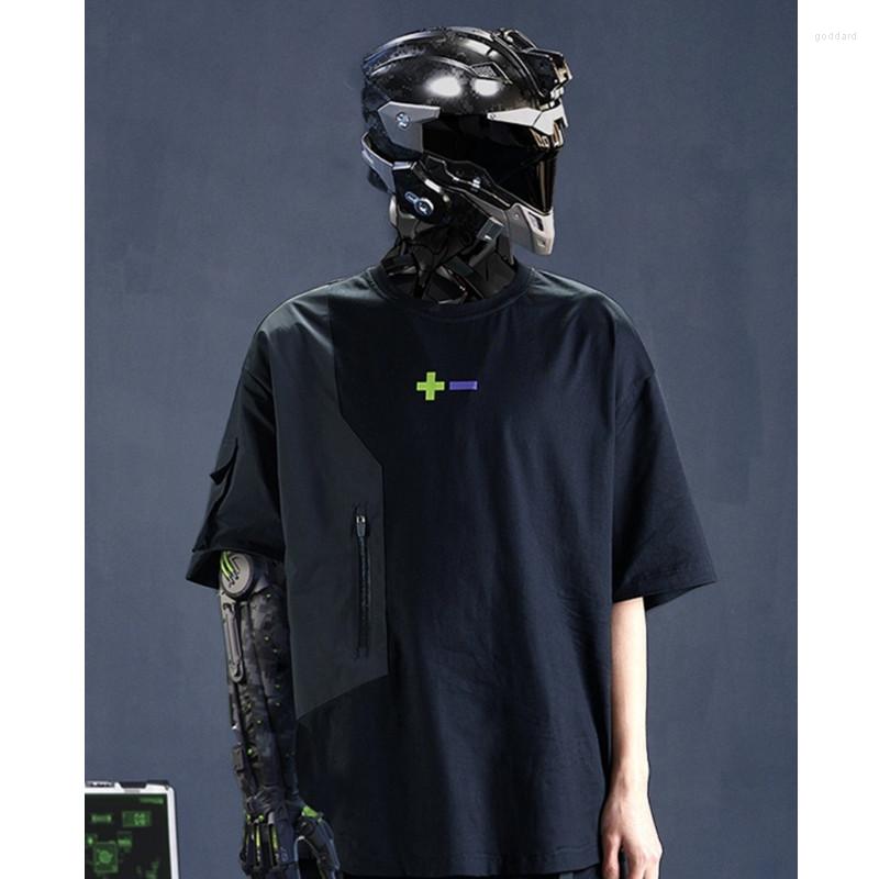 

Men's T Shirts EMEO Functional Wind Shell T-shirt Men's Summer Gothic Zipper Pocket Stitching Short-Sleeved Tee 2022 Casual Black Tops