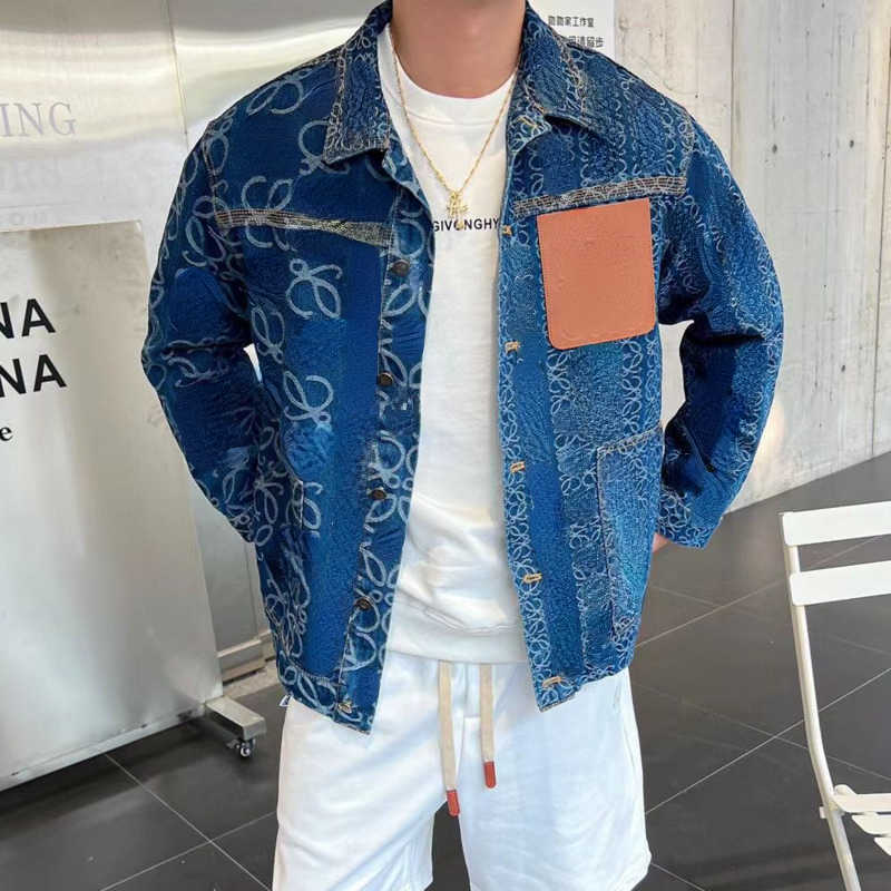 

Luxury loe designer denim jacket mens logo embroidered lapel shirt men women casual loose cardigan coat jackets, Black