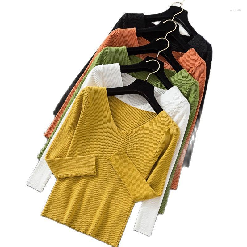 

Women's Sweaters 2022 Autumn Knitted Pullover Long Sleeve V Neck Slim Jumper Casual Winter Clothes Women 16214, Black
