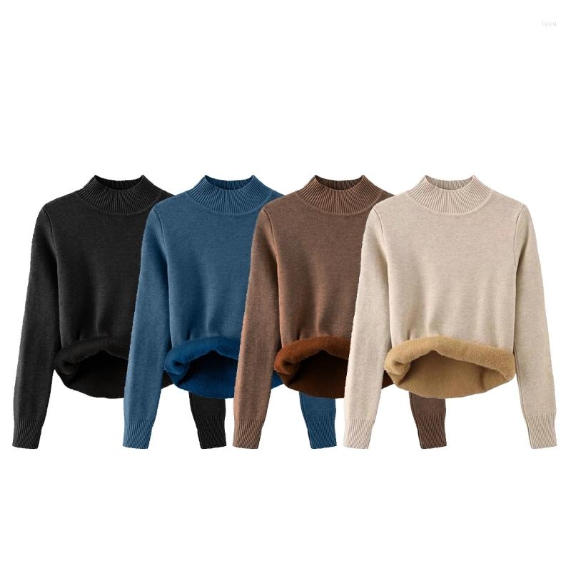 

Women's Sweaters Women's Half Turtleneck Sweater Thicken Fleece Lined Knitted, Black