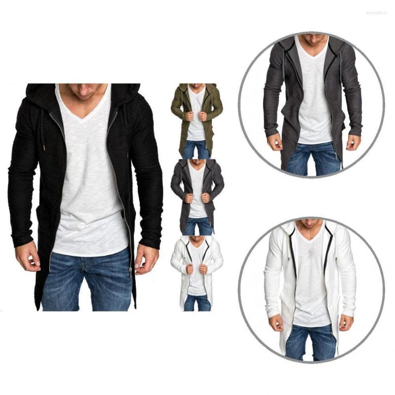 

Men's Down Long Jacket Polyester Men Hoodies Solid Color Streetwear Style Fashion Longline Zipper, Black