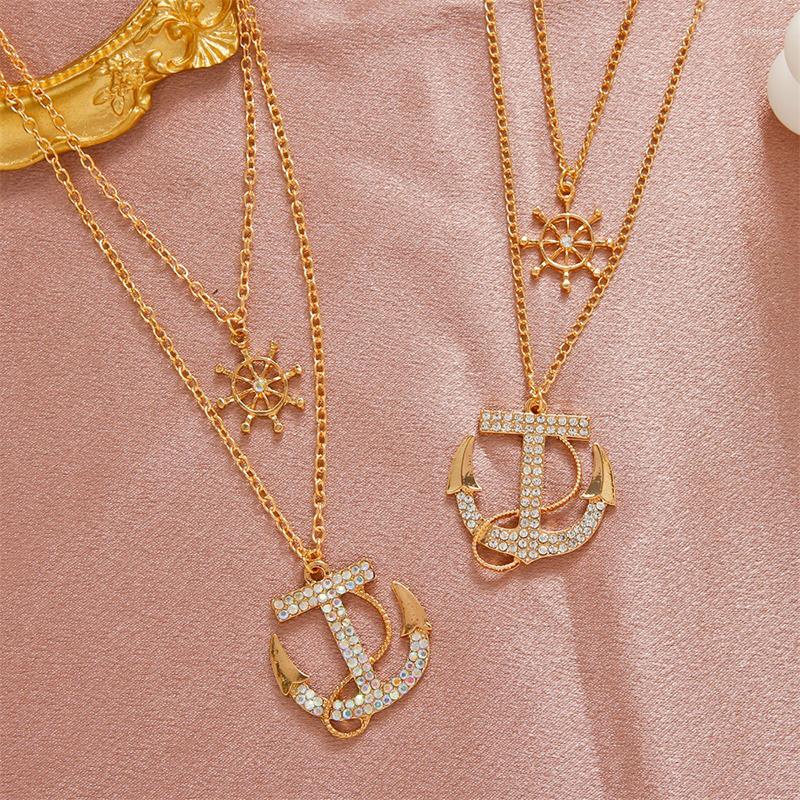 

Chains European And American Fashion Simple Double Anchor Necklace Clavicle Retro Temperament Chain Sweater Female 2022