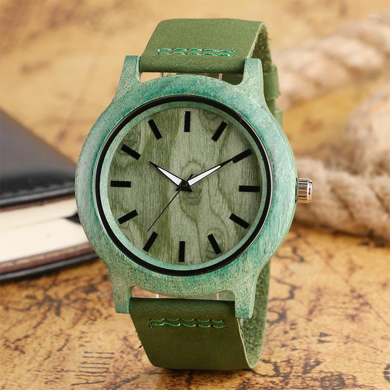 

Wristwatches Modern Analog Bangle Handmade Bamboo Wood Watch Genuine Leather Strap Women Ladies Novel Quartz Sport Nature Wooden Wrist, Red
