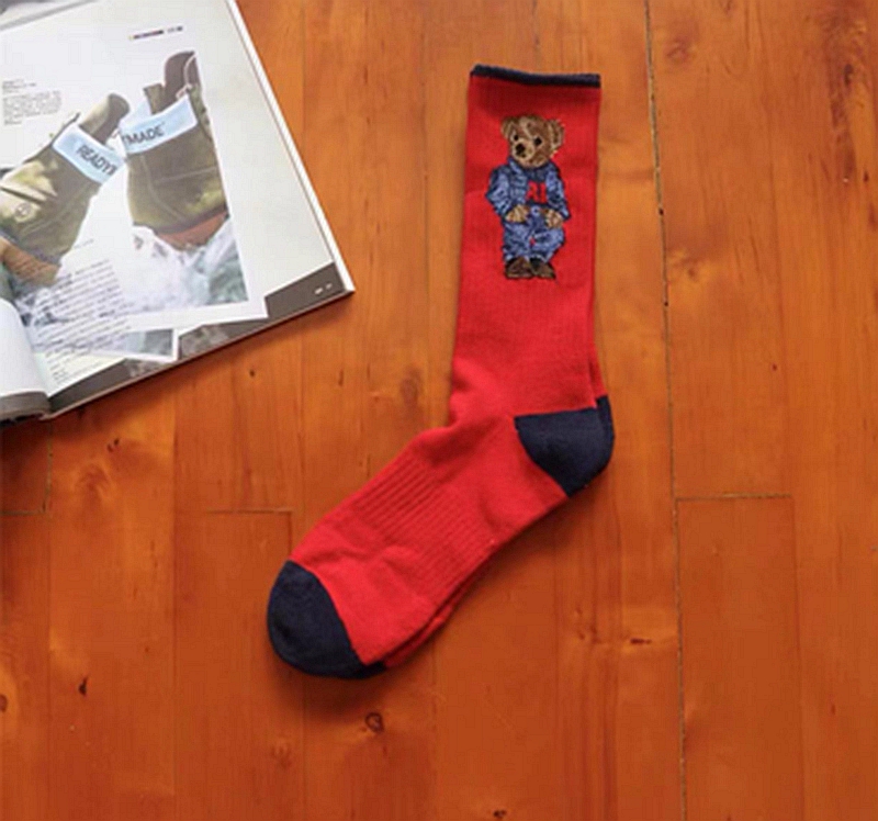 

Wholesale 2027 autumn and winter bear printing vintage style denim sports men's socks stockings, 41-45