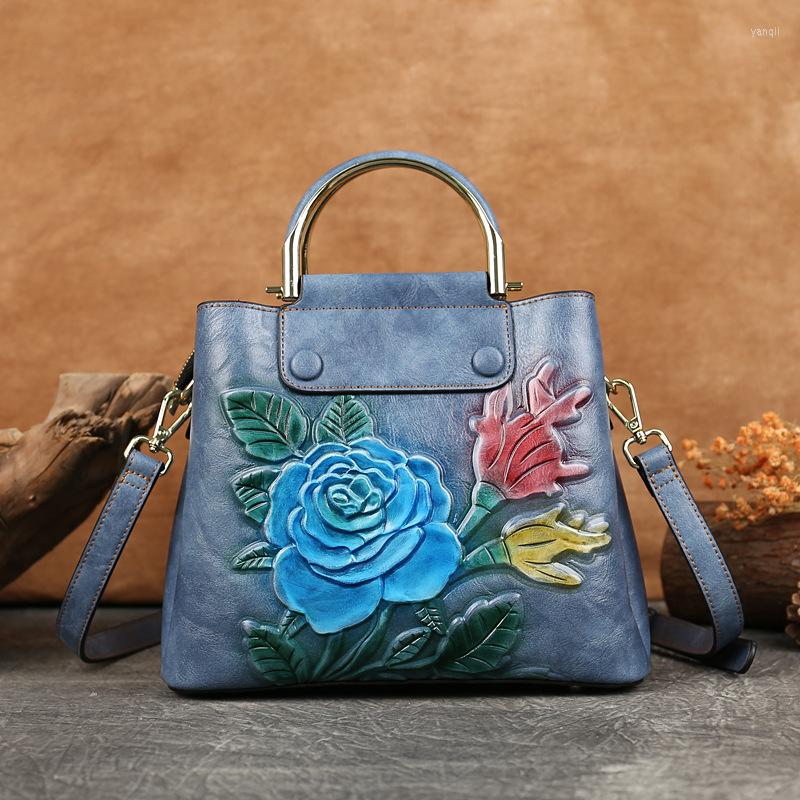 

Evening Bags YourSeason Vintage Peony Flower Ladies Leather 2022 Versatile Handbags Large Capacity Handmade Women Embossed Shoulder Bag, Black