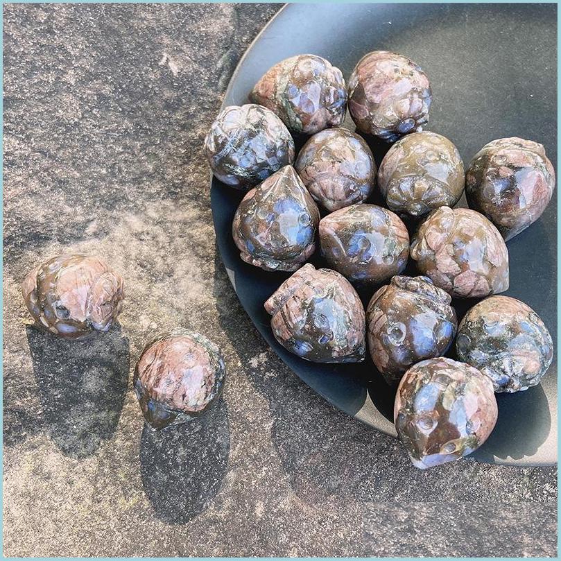 

Stone Carved Semi-Precious Stberry Stone Ornaments Reiki Healing Chakra Quartz Blue Labradorite Gemstones Hand Piece Home Decoration Dh0Bd