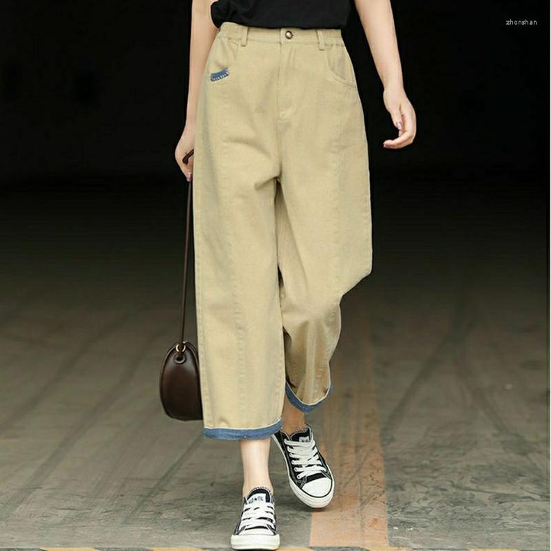 

Women' Jeans 2022 Spring Arts Style Women High Waist Khaki Cotton Denim Harem Pants All-matched Casual Ankle-length Loose C239