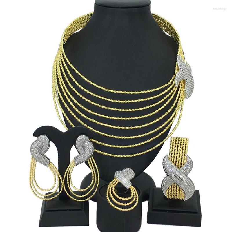 

Necklace Earrings Set Yuminglai Brazilian Gold Big Jewelry For Women Party Gifts FHK13251, Picture shown
