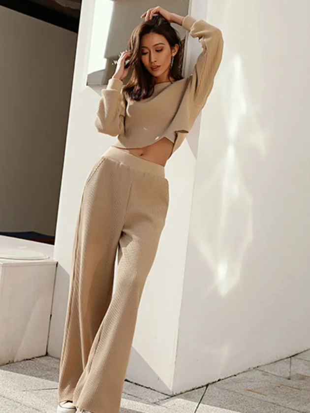 

Women' High Waist Flower Print Slim Fit Casual Two Piece Pants, Khaki