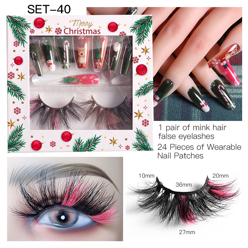 

Reusable Handmade Multilayer False Eyelashes and Fake Nail Christmas Set Thick Curly Color Mink Fake Lashes Messy Crisscross Eyelash Extensions Easy to Wear DHL