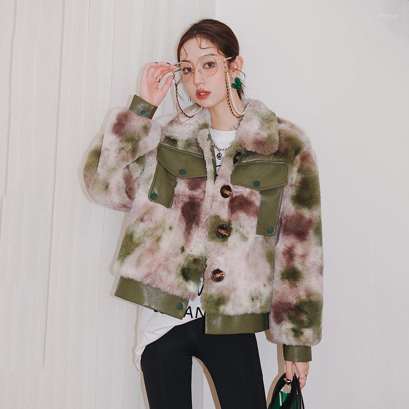 

Women' Fur 2022 Women' Winter Thicken Warm Short Coats Female Faux Lamb Jackets Ladies Patchwork Imitation H Outwear Z127, Pinse