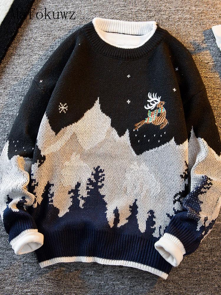 

Men's Sweaters Mafokuwz Japan Retro Fake Two-piece Sweater Men's Winter Trend High-end Knitted Top Grunge Pullover Men Women Christmas, Black