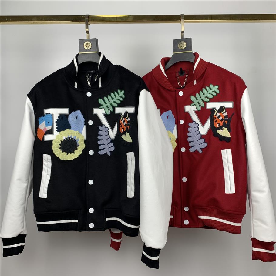 

Flocking Leather Sleeves Baseball Coat Uniform Fashion Jacket High Quality Single Breasted Warm Jackets Couples Women Men Varsity 309m