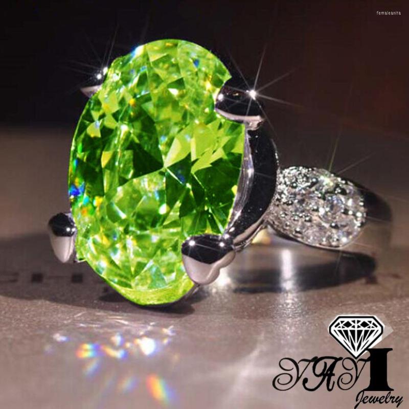 

Wedding Rings YaYI Fashion Women Jewelry Ring 8CT Light Green Zircon CZ Silver Color Engagement Girls Womans Party