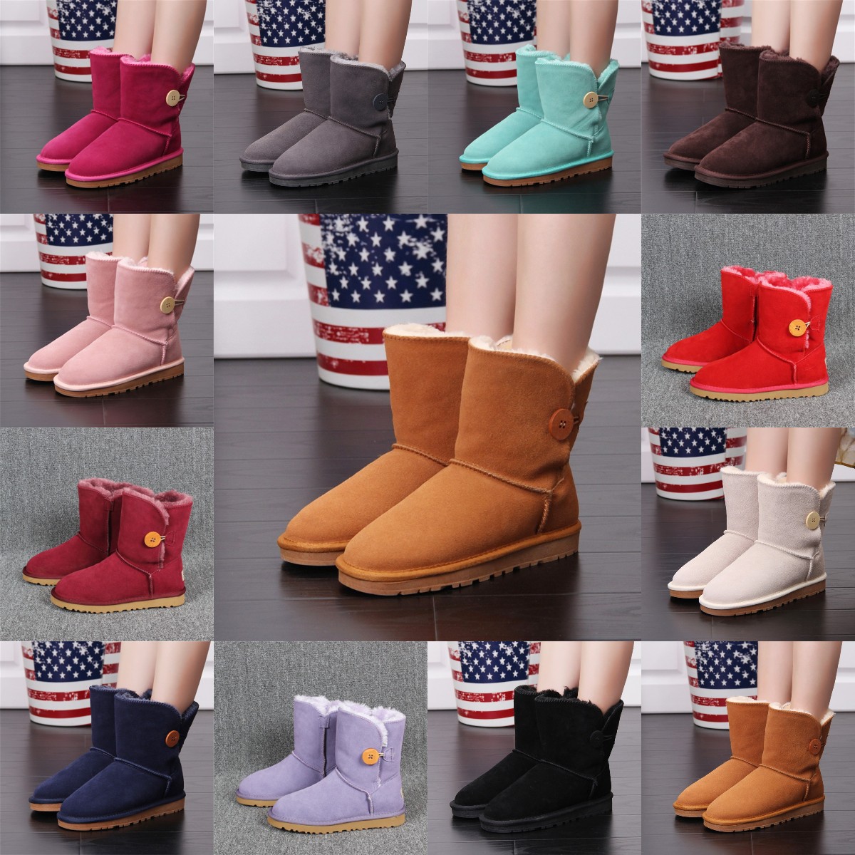 

Kid Infant Shearling Wool Boot Snow Boots ankle Booties Designer Mini Short Button Australia Boy Girl Child Winter Fur Furry Fluff Shoes Australian TRIPLET, Fill posatge