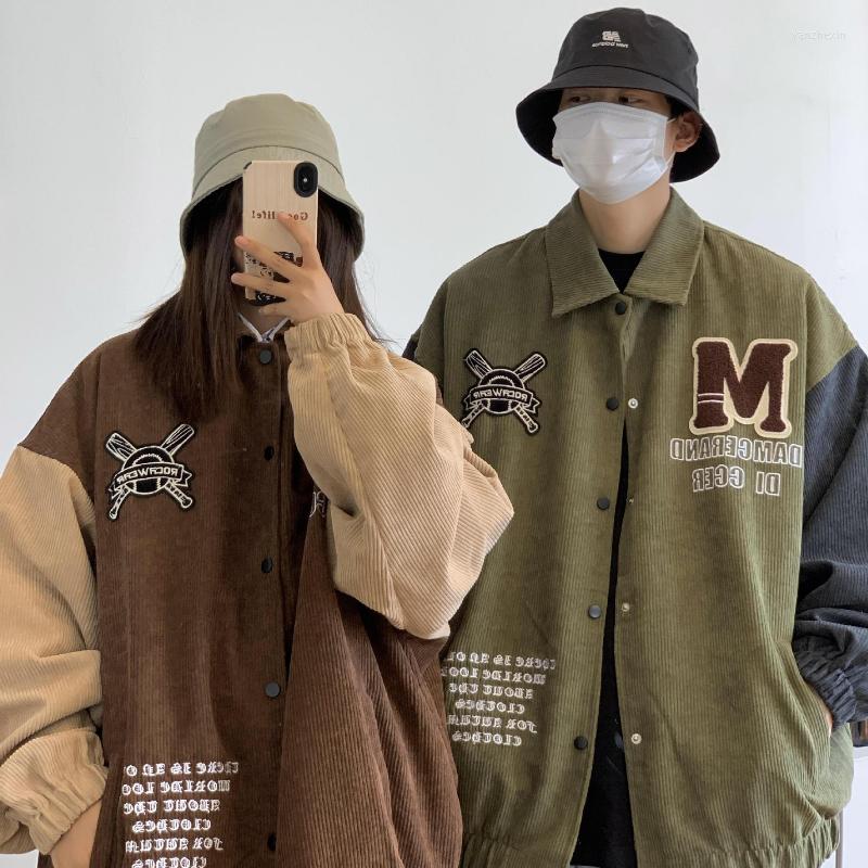 

Men's Jackets Vintage Bomber Jacket Women Men's Brown Baseball Oversized Shirts Cyber Y2k Varsity BF Coats Clothing Chaquetas Hombre, Green