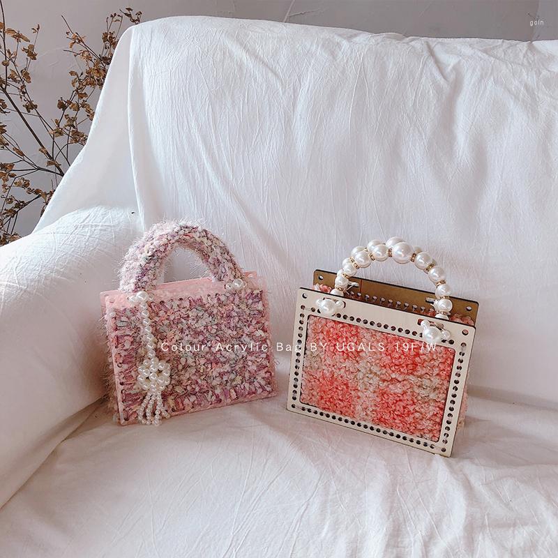 

Evening Bags Women Fashion Knitting Small Messenger Shoulder Handbag Gentle Female Simple Color Collision Hollow Out Wool Unique