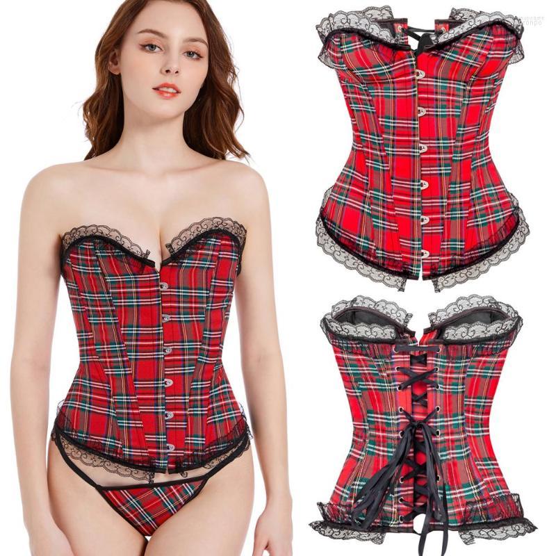 

Bustiers & Corsets Womens Sexy Red Lattice Boned Lace Up Overbust Corset Waist Cincher Bustier Trim Top Fashion Clubwear