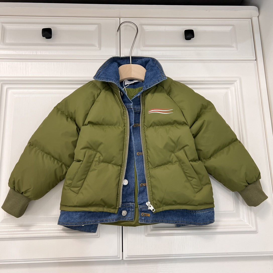 

Kid clothe Kids Coats baby clothes Down Coat Designer Jacket Wave pattern Tops Waterproof Breathable windproof Outwear Girl Boy jackets Outside splicing sleeve, Black
