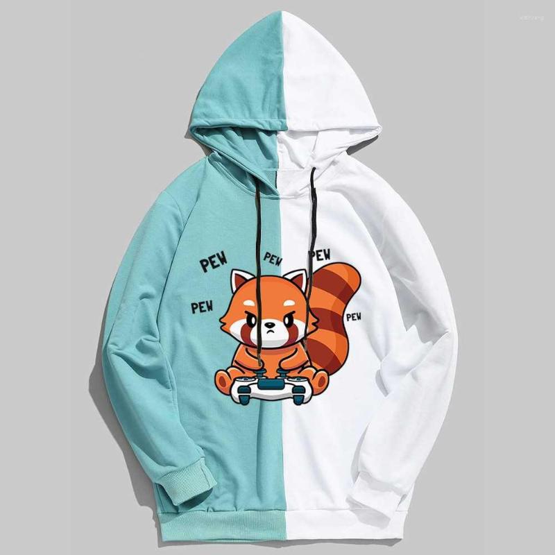 

Men's Hoodies Red Panda Print Hoodie Women Streetwear Cute Winter Patchwork Clothes Oversized Loose Sweatshirt Harajuku Tops, Beige