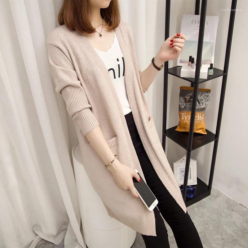 

Women' Knits 2022 Fashion Women Long Cardigan Autumn Winter Korean Knitting Sweater V Neck Pocket Knitwear Coat Loose Ladies Tops G1491, 06