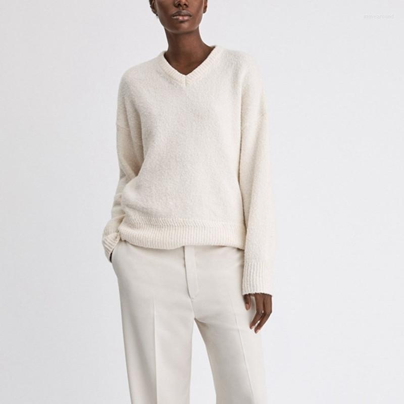 

Women' Sweaters Women Soft Knitwear Sweater Long Sleeve Simple Ribbed V-Neck Loose 2022 Autumn Winter Female White Knit Pullover Top