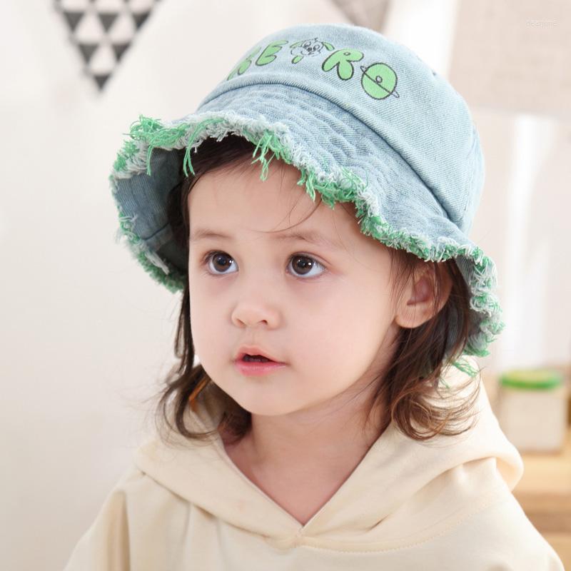 

Hats Washed Denim Bucket Hat Kids Wide Brim Cotton Fisherman Girls Boys Summer Panama Sun Outdoor Beach Fishing Cap, Nz03