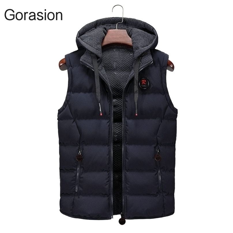 

Mens Vests Spring Autumn Warm Vest Men Casual Outerwear Sleeveless Hooded Jacket Men Waterproof Waistcoat Parkas Wear on Both Side 221010, Maroon