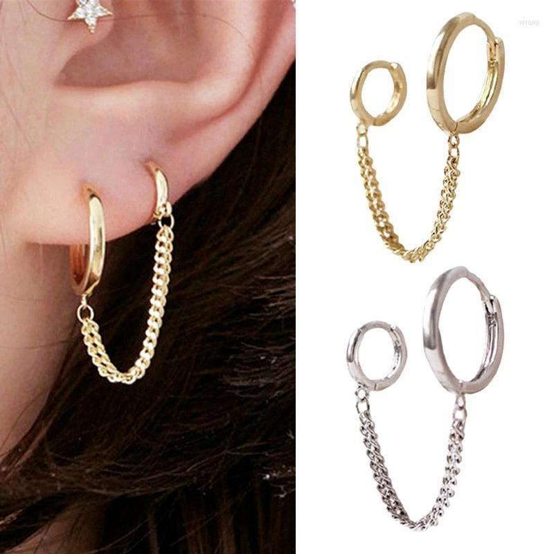 

Dangle Earrings Double Pierced Conjoined Chain For Women Brilliant Crystal Zircon Earring Simple Punk Street Girls Boy Single