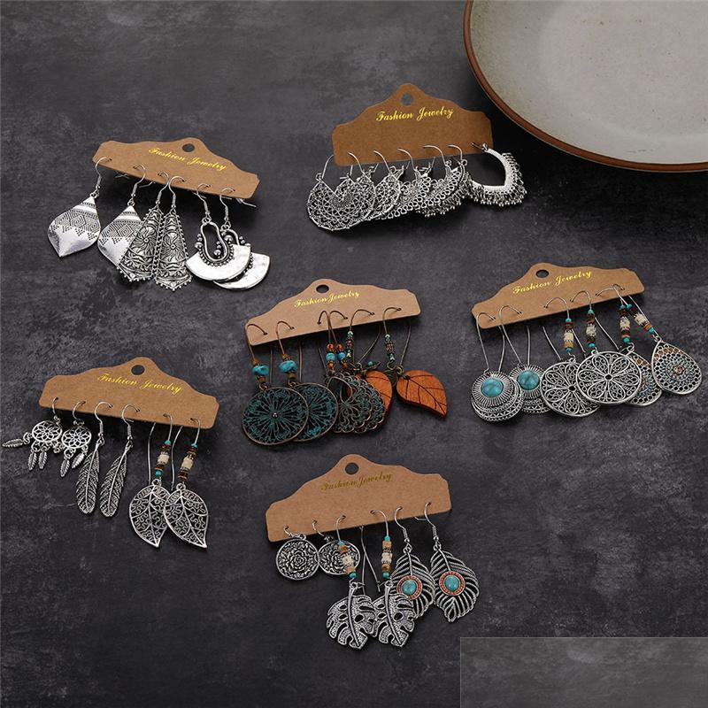 

Dangle Chandelier Bohemian Vintage Dangle Drop Earrings Set For Women Trendy Ethnic Leaf Sun Moon Earring Fashion Jewelry Gift Par Dh1Lm