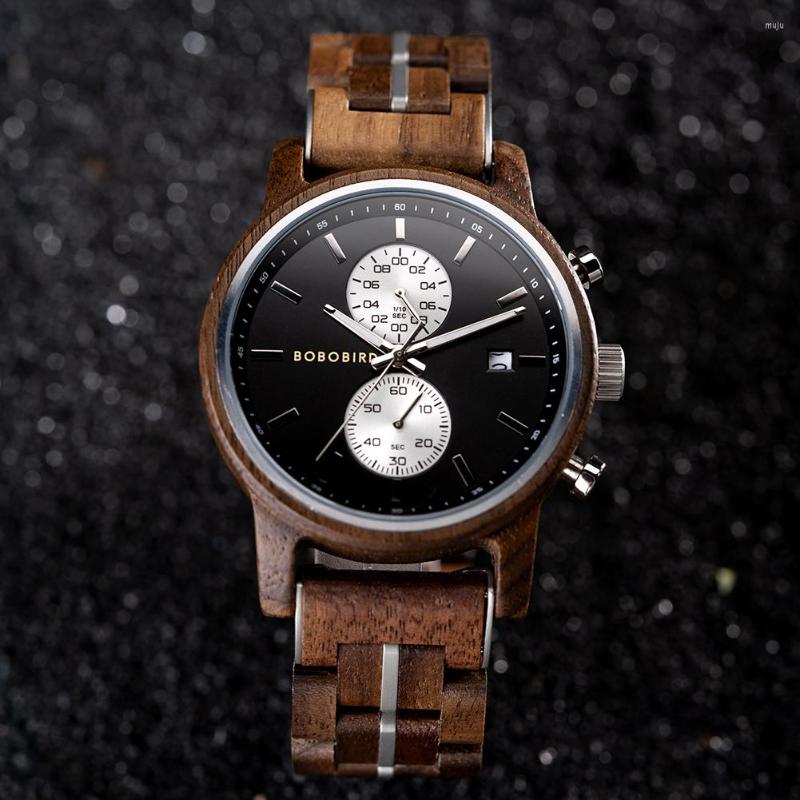 

Wristwatches BOBOBIRD Wooden Men's Watch Top Japanese Miyota Sports Chronograph Calendar Wristwatch Engraved Gift Box Relogio Masculino, Olive wood