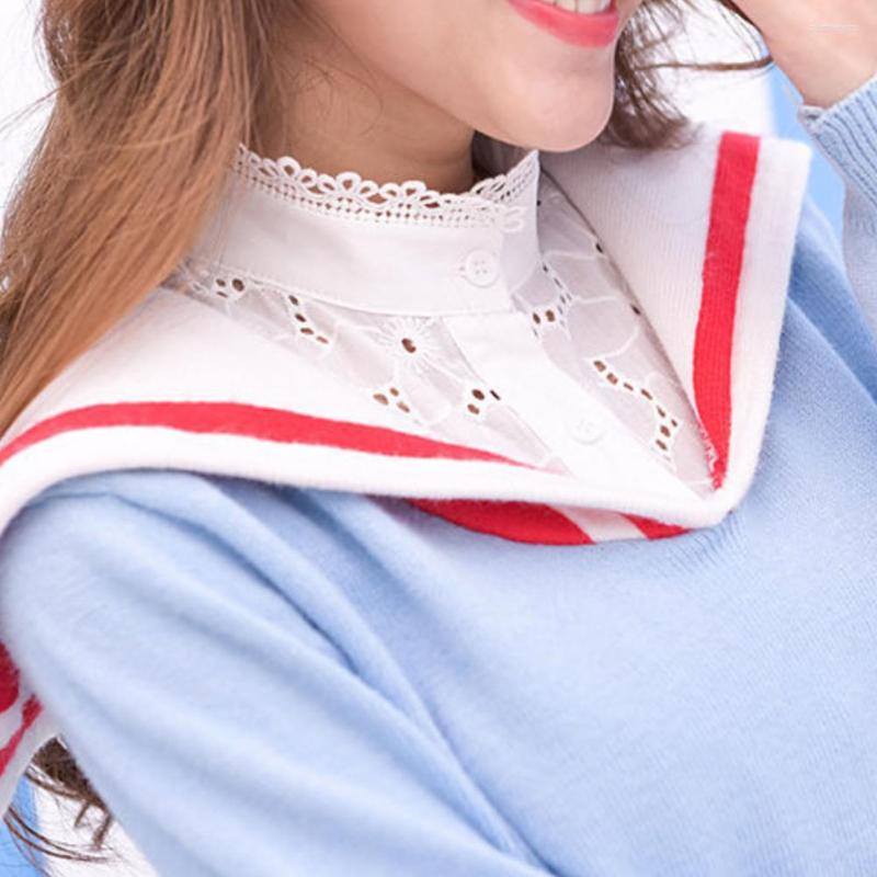 

Scarves Breathable Stylish Ladies Pure Color Lace Faux Collar Cotton Half Shirt Button Closure For Daily Life