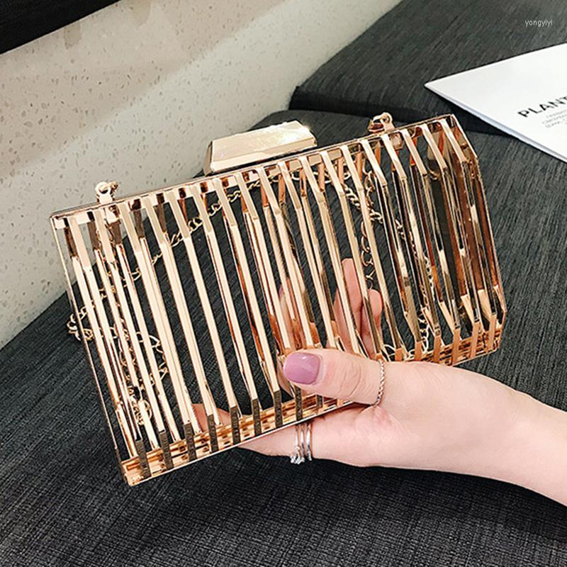 

Evening Bags Fashion Metal Hollow Out Clutch Bag Women's Crossbody Luxury Chain Shoulder Lady Party 2022 Coin Purses, Gold