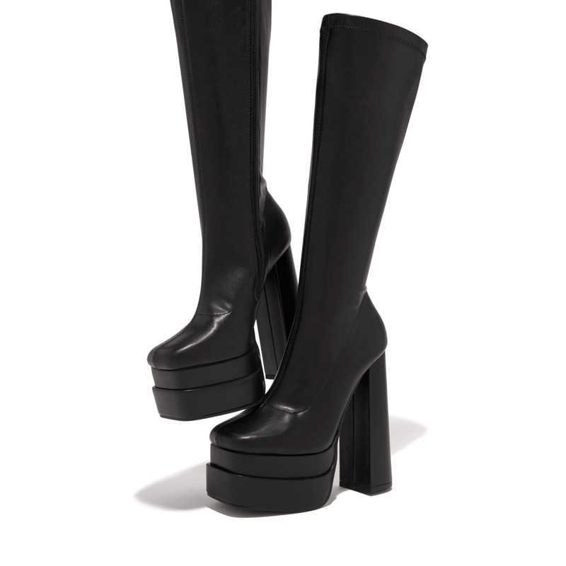 

Boots Sexy Women High Autumn Winter Platform Shoes Thick Bottom Heels Elastic Leather Long Demonia 220901, Rose