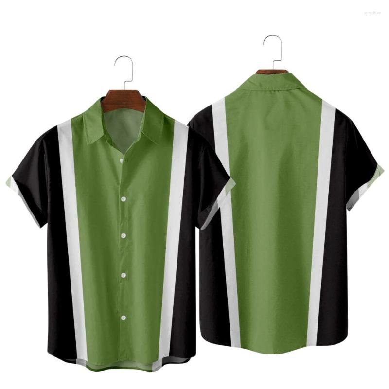 

Men's Casual Shirts 2022 Stripe Pattern Vintage Print Shirt Hawaiian Beach Fashion American Style Summer For Men, Blue