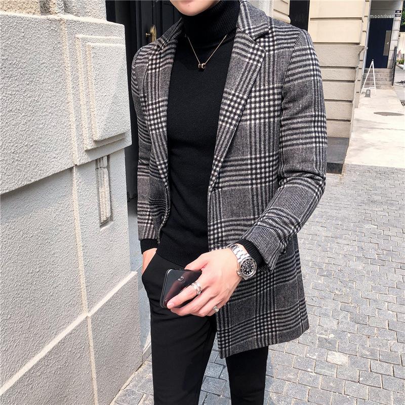 

Men's Suits High Quality Luxury Mens Blazer Coat Korean Slim Fit Plaid Suit Jackets Male Brand Single Breasted Long Coats Plus Size -4XL, As the picture