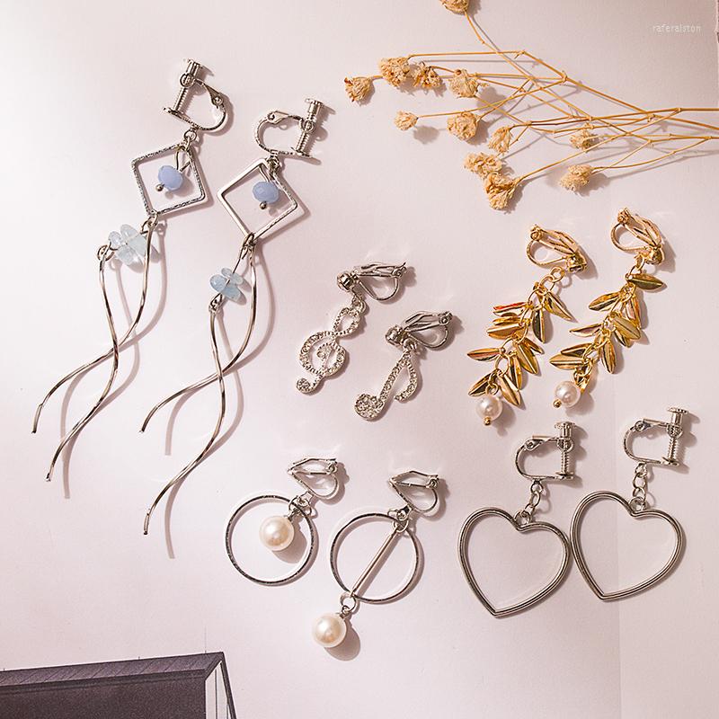 

Backs Earrings Grace Jun 5 Pairs/lots Wholesale Clip On For Women Korea Style Long No Pierced Charm Cute Ear