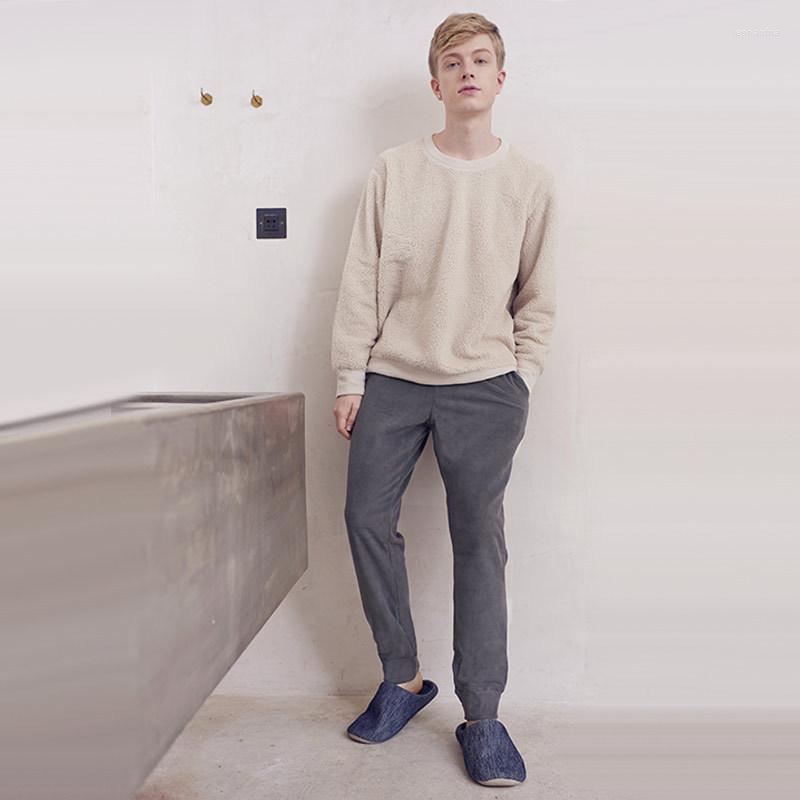 

Men's Sleepwear Men's Pajamas Set Autumn Winter Flannel Thicken Male Long Sleeve Top Pant Leisure Homewear Clothes, Blue