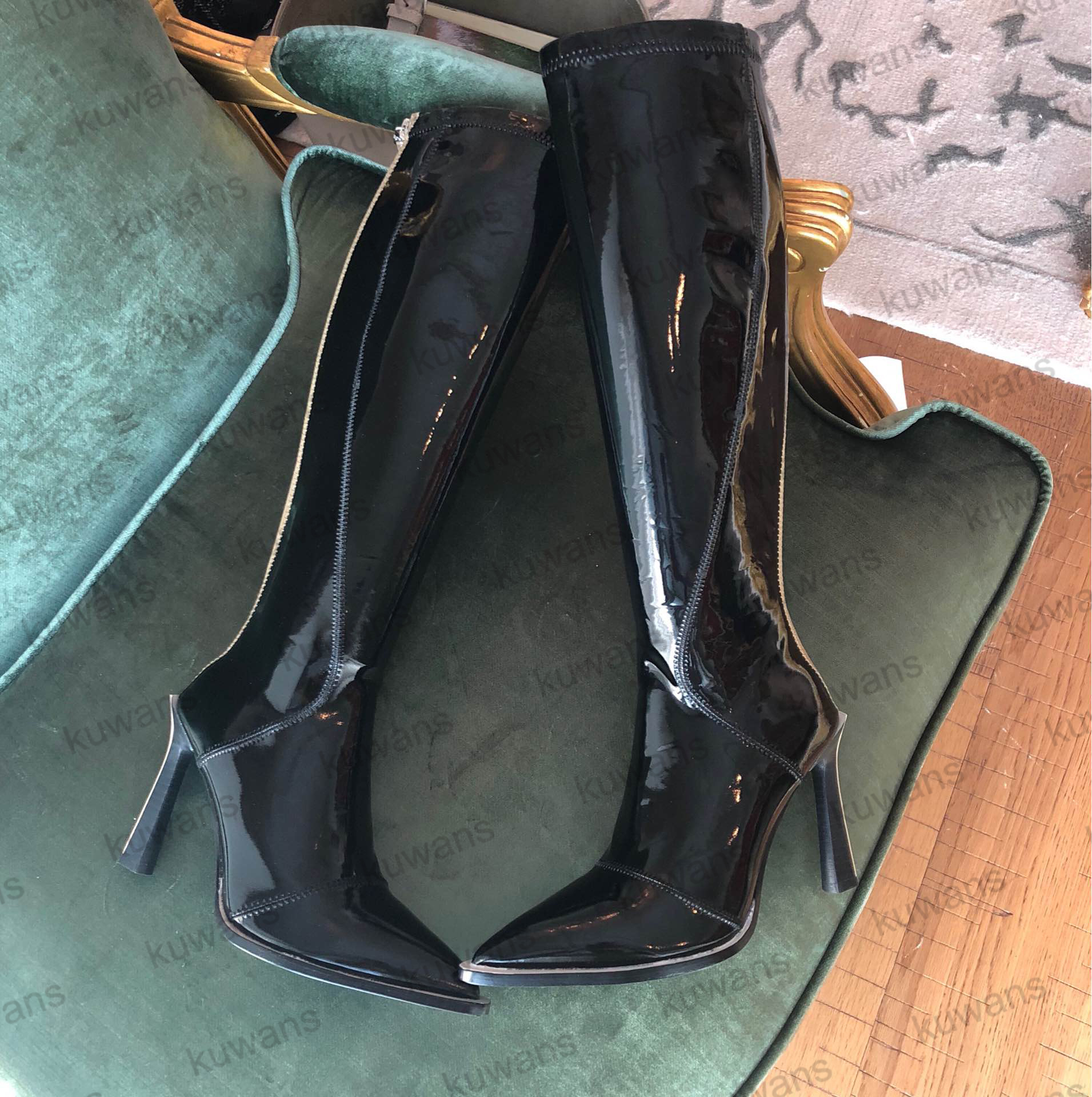 

Fframe Boot Neoprene Tall Knee High Boots Patent Leather Harness Moon Croc Women Sexy Luxury Heel Ankle Flat Designer Shoes Size 35-41, Color 5