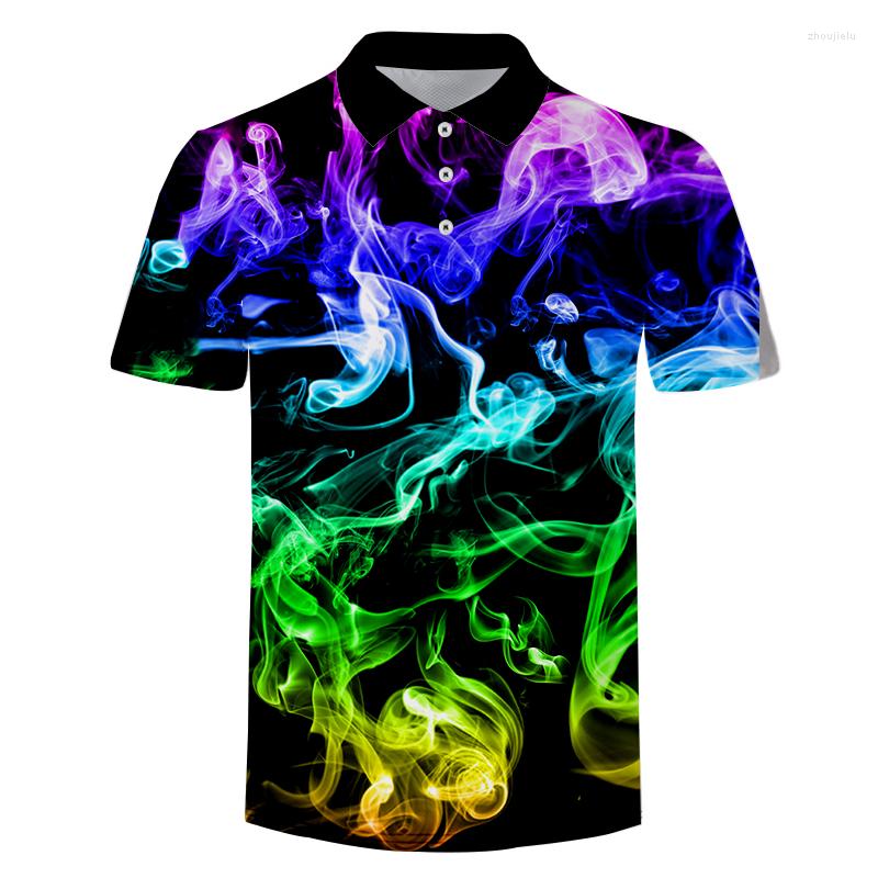 

Men's Polos Colorful Smoke 3D Print Polo Shirt For Men Short-sleeved Patchwork Quality Summer Brand Clothing Custom Dropship, 00503