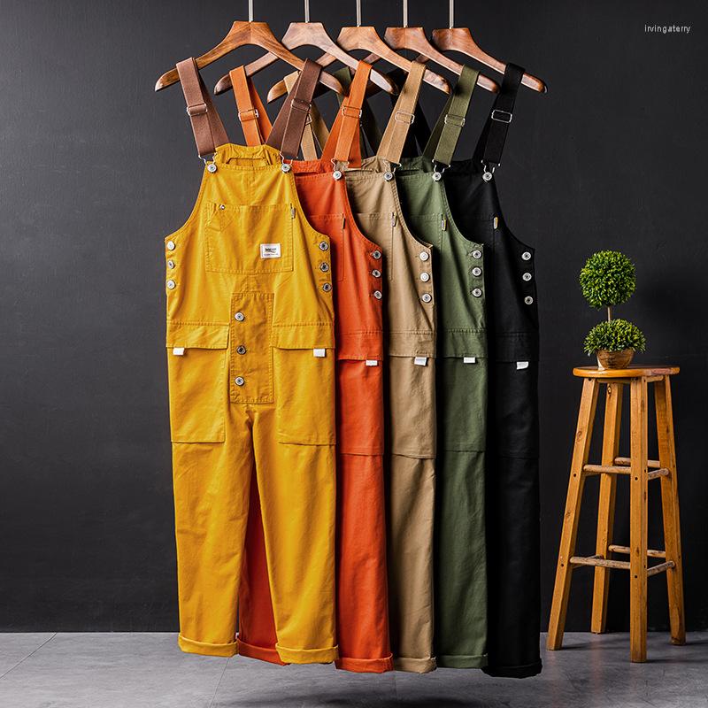 

Men's Pants 2022 Summer Men Bib Solid Color Casual Jumpsuits Women Streetwear Joggers Multi Pockets Fashion Suspenders Cargo Overalls, Black