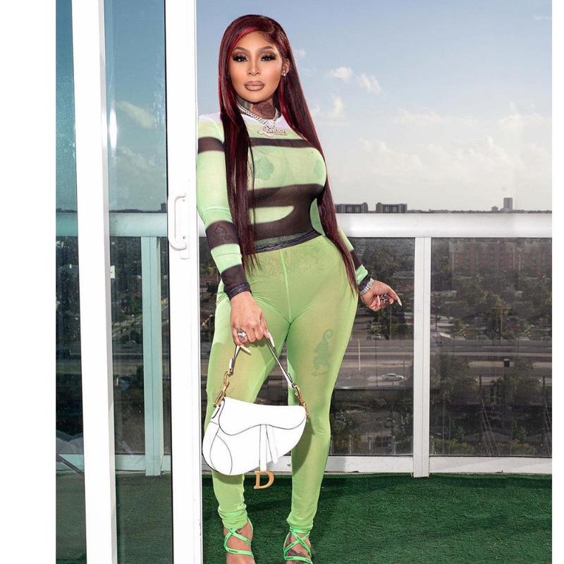 

Women' Two Piece Pants 2022 Women Fashion Night Club Slim Solid Color Multicolor Sexy Mesh Perspective Long Sleeves Two-Piece Set, Blue