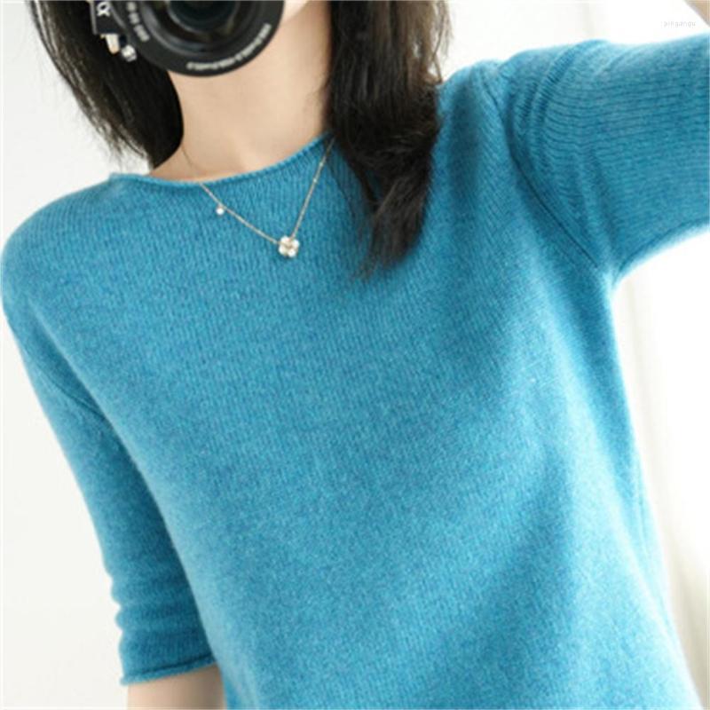 

Women's Sweaters 2022 Women Short Sleeves Solid Curling O-neck Knitted Top Stylish Casual Pullover Jumper Elastic Jacket Ladies H693, Green