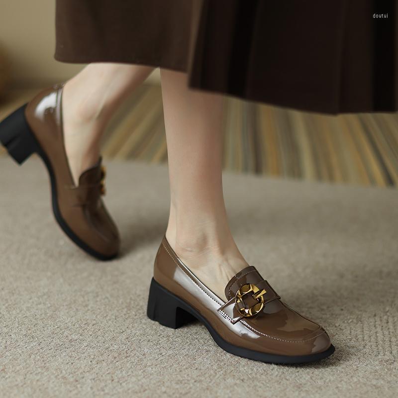 

Dress Shoes Ranbetty Platform Loafers Women Round Toe Metal Decoration Slip On Casual Ladies Pu Leather Chunky For Wpmen, Black