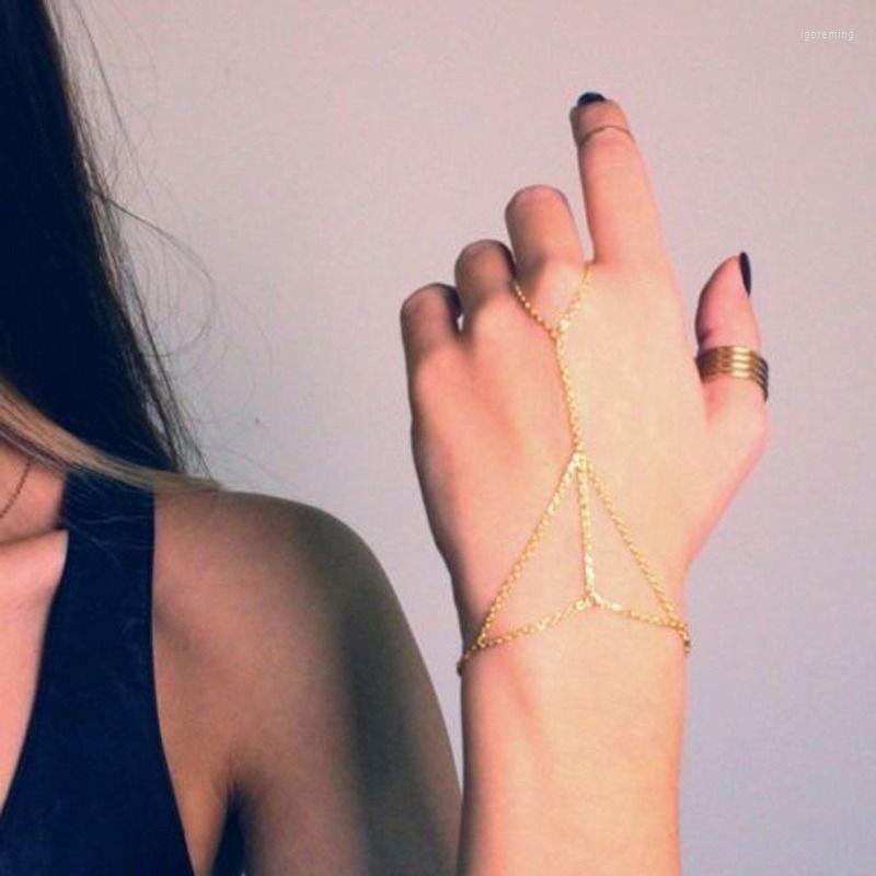 

Link Bracelets Multi Chain Bangle Hand Harness Bracelet Gold Slave Interweave Finger Rings
