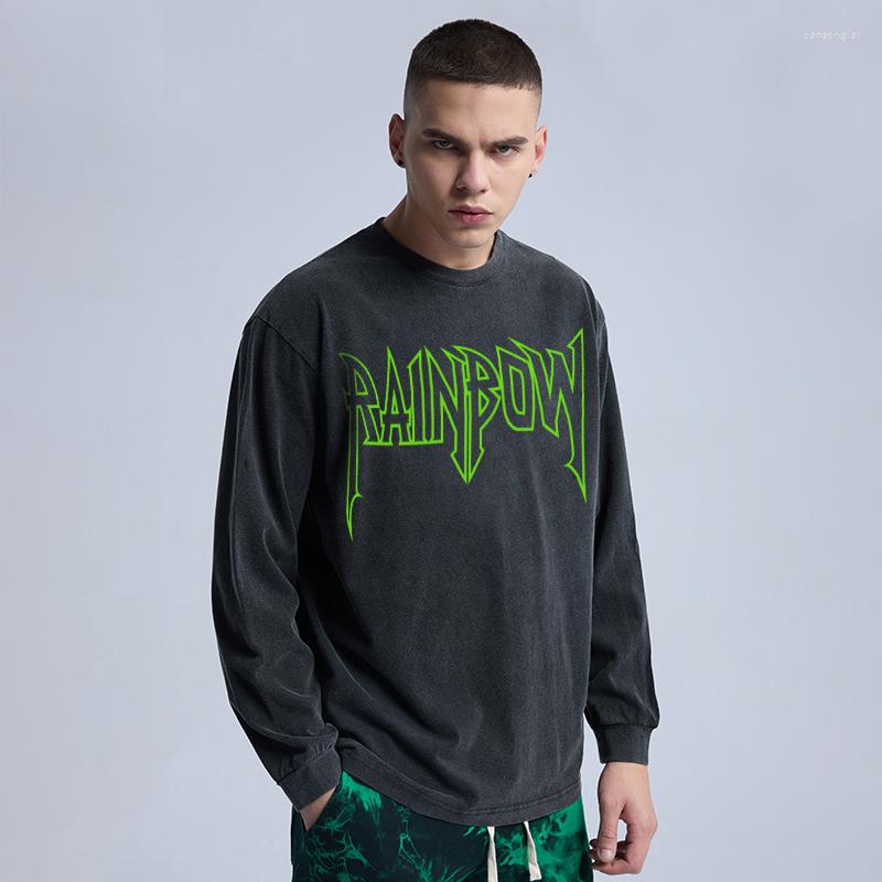 

Men's T Shirts Rainbowtouches Washed Long Shirt Unisex Vintage Fashion Dragon Print Pattern Loose Men High Street Style Design, Black