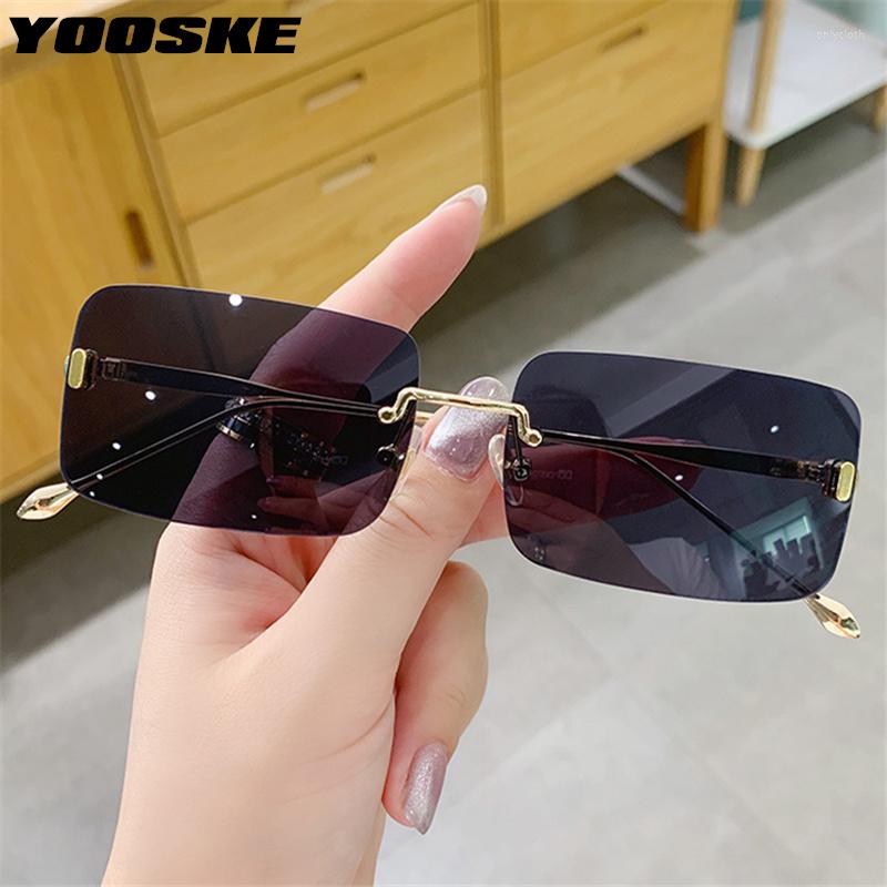 

Sunglasses YOOSKE Brand Rimless Men Women Luxury Deisgner Metal Rectangle Sun Glasses Male Driving Classic Black Goggles UV 400