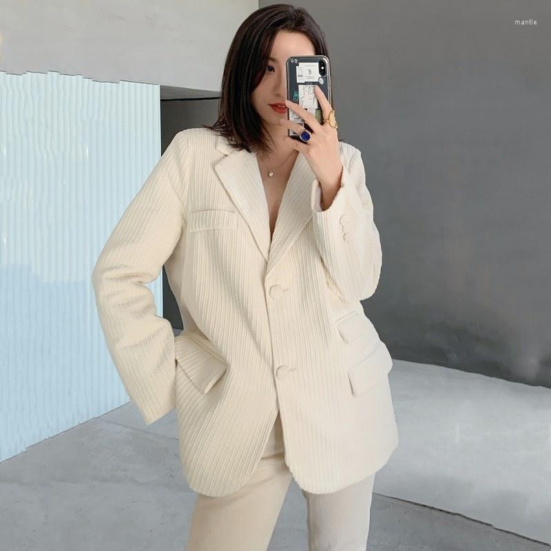 

Women' Suits Autumn 2022 Winter Harajuku Casual Coat Office Ladies White Corduroy Stripe Blazer Loose Fit Single Breasted Women Suit Jacket